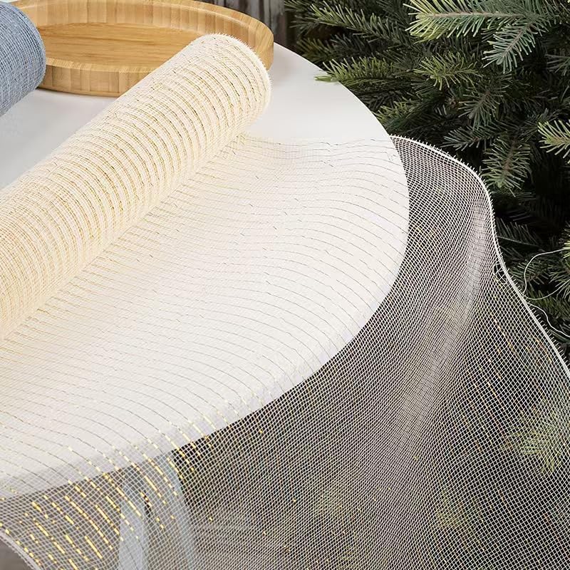 BEST ONE Gold Metallic Mesh Ribbon 10 Inch Wide for Christmas Wreath Supplies, Tree Decoration, Garland and Bows - Decorative Deco Mesh with Metallic Foil - Image 3